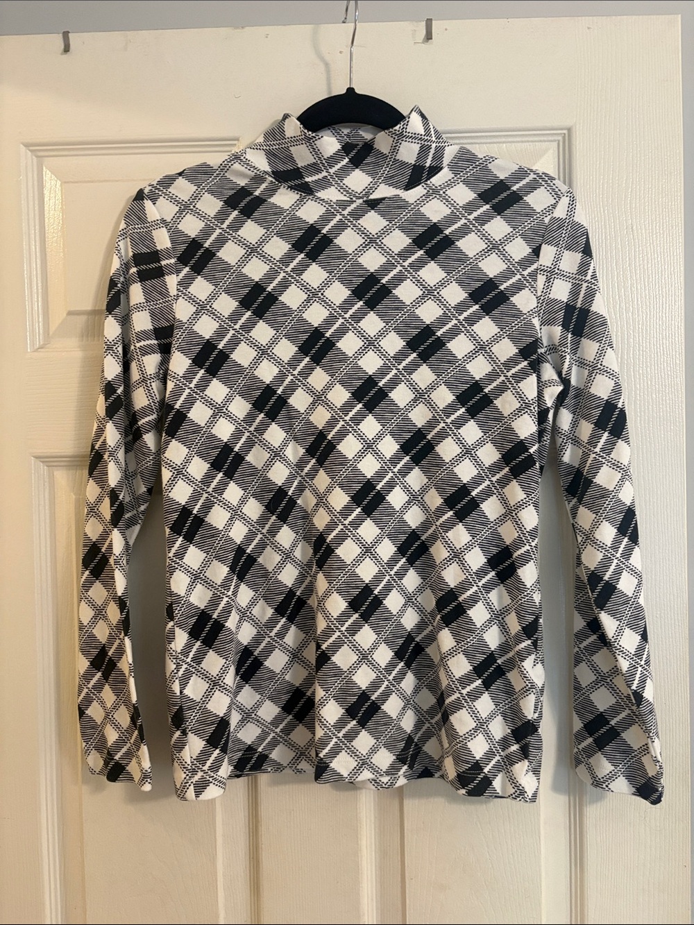 Karen Scott Women's Black and White Plaid Mock Neck Sweater
